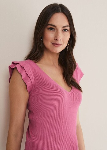 Phase Eight Flory Frill Sleeve Vest Knitwear Pink USA | 0745628-RU